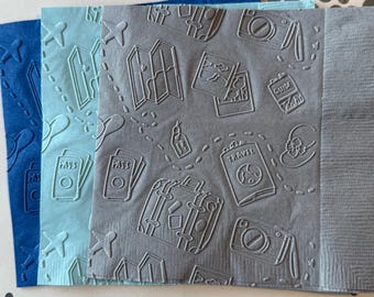 Passport Napkin ~ Embossed Napkin ~ Suitcase ~ Plane ~ Retirement ~ Travel ~ Adventure ~ Abroad ~ Camera ~ Beverage ~ Cocktail ~ Luncheon