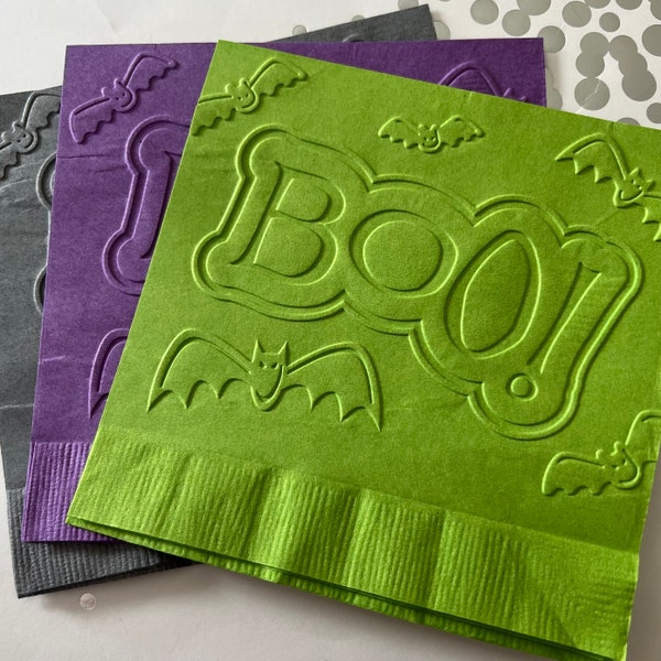 Boo Serviette - Geprägte Serviette ~ Halloween Party - Halloween Geburtstag - Schulparty - Kinderparty - Spuk ~ Fledermäuse - Getränk ~ Cocktail