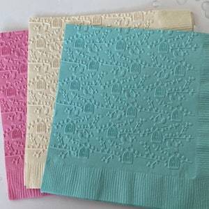Birdcage Napkin ~ Embossed Napkin ~Bird House ~ Birds ~ Branches ~ Leaves ~ Beverage ~ Cocktail