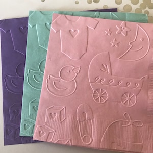 Baby Napkin ~ Embossed Napkin ~ Gender Reveal ~ Shower ~ Baby Shower ~ New Baby ~ Baby Sprinkle ~ Beverage ~ Cocktail
