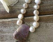 leather pearl necklace knotted strand of pearls Knotted Strand Baroque Pearl and Peruvian Opal necklace knotted pearl necklace