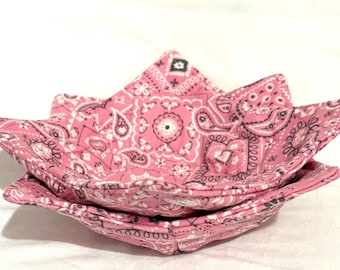 Handmade  Set of 2 Microwave Cozies, Pink Bandanna Design