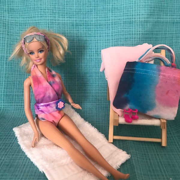 Swimsuit and Beach Set for an 11.5" Doll. Tie Dye