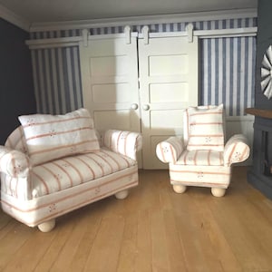 Doll House Couch and Side Chair set. 1:12 scale