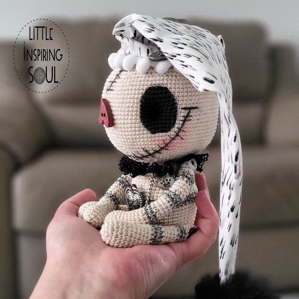 gothic doll Skellington - crochet figurine - Little Inspiring Soul - - creepy cute artist and collectible doll - nmbc