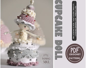 Crochet charming doll cake toppe - PDF digital crochet pattern - beginner easy tutorial little inspiring soul. amigurumi princess doll