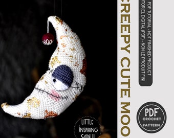 amigurumi crescent moon - PDF halloween crochet pattern - Creepy cute moon - witchy crochet pattern - Little Inspiring Soul