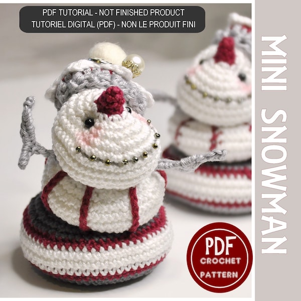 Christmas amigurumi crochet pattern - PDF - Christmas ornament - amigurumi snowman - crochet bonhomme de neige tutorial