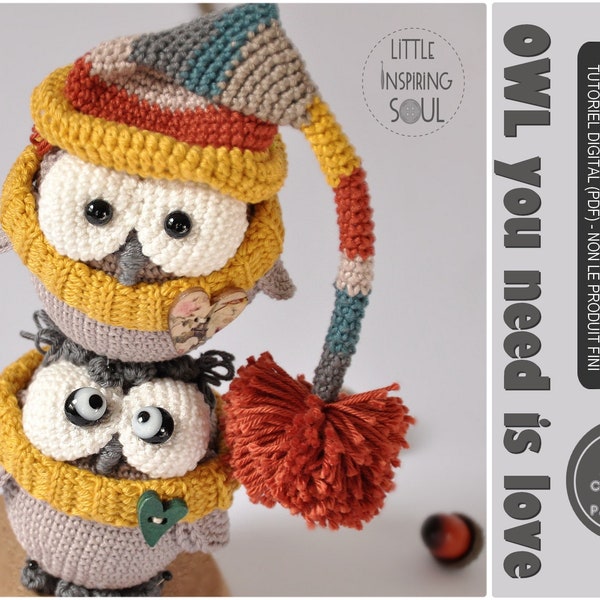 amigurumi crochet owl - PDF digital halloween crochet pattern - hibou au crochet - owl you need is love - little inspiring soul