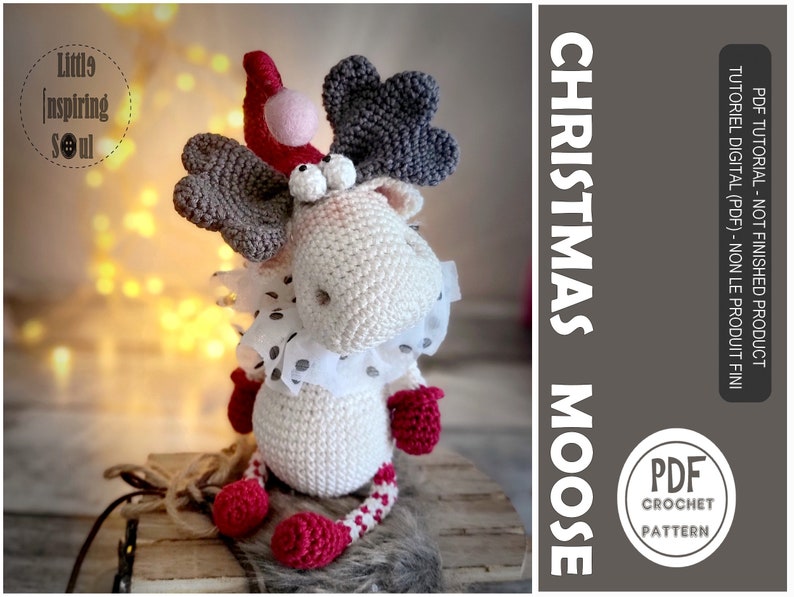 Amigurumi moose Christmas PDF digital christmas crohet pattern renne de Noël Little Inspiring Soul image 1