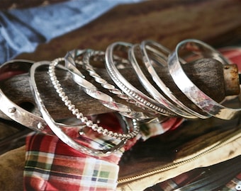 Round Hammered Bangle Bracelet