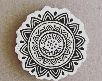 Sunshine is Happiness Sticker, Sun sticker, Mandala Sticker, Laptop sticker, sunshine bumper sticker, Summer sticker, Waterproof Stickers