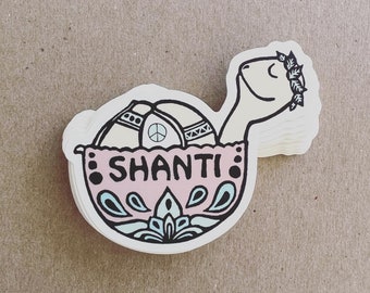 Shanti Turtle Sticker, Yoga sticker, Turtle Sticker, Laptop sticker, Peace bumper sticker, Summer sticker, Waterproof Stickers, hippie gift