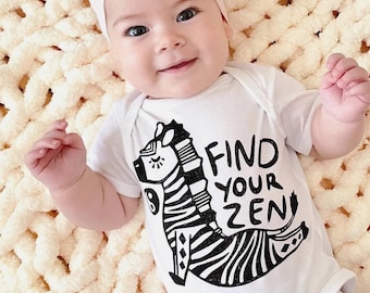 Zen Zebra Bodysuit, Yoga baby outfit, hippie baby, gender neutral baby, unisex baby gift, gift for baby, Yoga baby shower, Safari baby gift