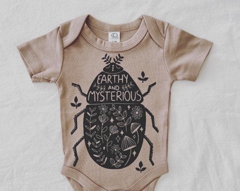 Down To Earth Beetle bodysuit, Organic Cotton, Hippie Baby, Bug baby outfit, Beetle baby, Earthy baby outfit, Gift for baby, summer baby