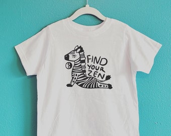 Zen Zebra Kids Tee Shirt, Find your Zen, Yoga Kids clothes, Hippie child, Zebra shirt, Yoga shirt, Safari tee shirt, Yin Yang Shirt