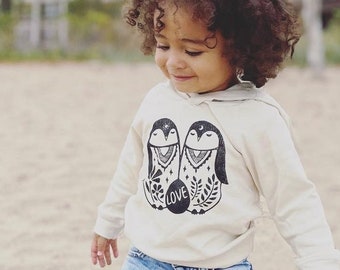 Penguins Organic Hoodie, Christmas Sweater, Hippie Kids clothes, Toddler hoodie, Birds Hoodie, Pullover hoodie for kids, Winter Gift for kid