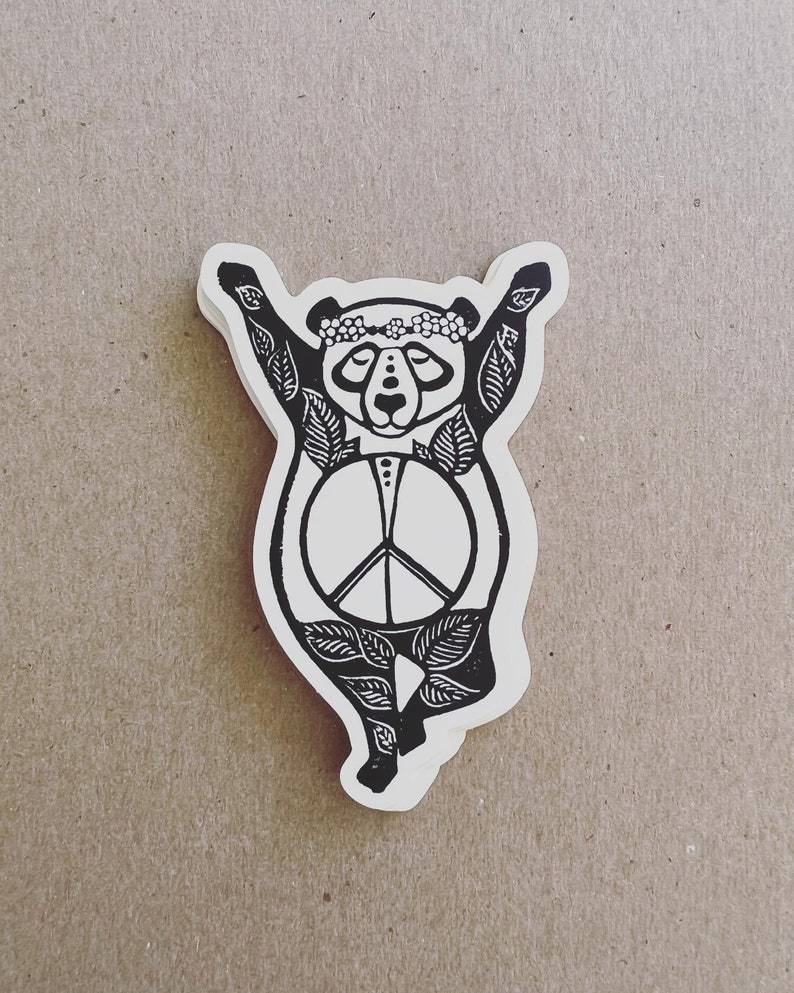 Peace Panda sticker, Peace sticker, Inner Peace Panda, Yoga decal, Laptop sticker, Yoga bumper sticker, Yoga gift, Hippie sticker, Peace art image 1