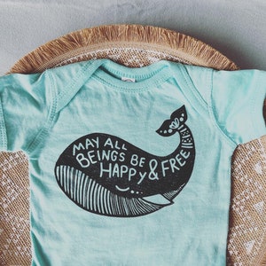 Whale bodysuit, Yoga Baby, Hippie baby, Unisex baby clothes, Boho baby, Gender neutral, Mantra baby, Bohemian baby, Vegan baby, Beach baby image 1