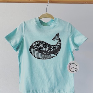 May all beings be happy and free, Mantra Whale shirt, Kids yoga shirt, Nautical shirt, Mantra Tee, Hippie Child, Vegan kids top, Ocean gift