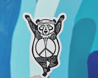 Inner Peace Panda Sticker, Yoga Decal, Hippie Art