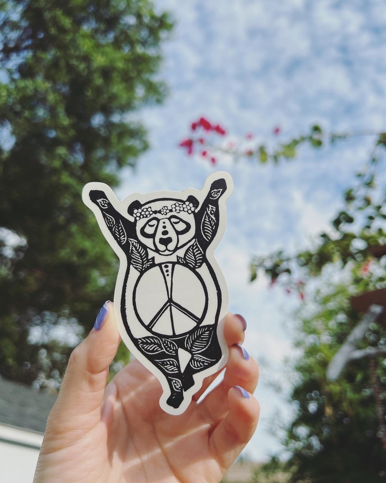 Peace Panda sticker, Peace sticker, Inner Peace Panda, Yoga decal, Laptop sticker, Yoga bumper sticker, Yoga gift, Hippie sticker, Peace art image 2