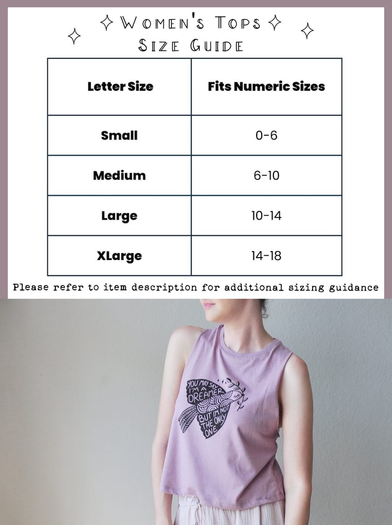 K&ouml;nnte beinhalten: Ein lila &auml;rmelloses Tanktop mit einem schwarzen grafischen Aufdruck eines Vogels mit dem Text "You may say I'm a dreamer, but I'm not the only one".