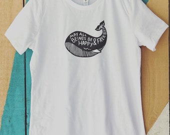 Mantra Whale Women's T-Shirt, Whale Graphic Tee, Yoga Apparel, 100% Cotton