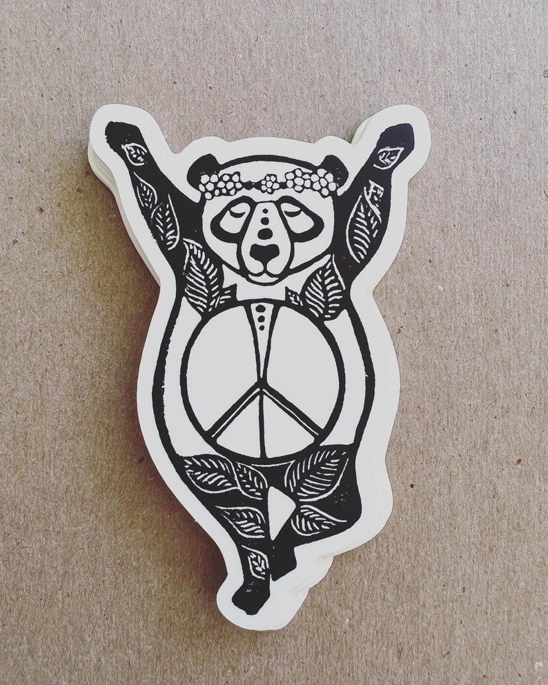 Peace Panda sticker, Peace sticker, Inner Peace Panda, Yoga decal, Laptop sticker, Yoga bumper sticker, Yoga gift, Hippie sticker, Peace art image 3