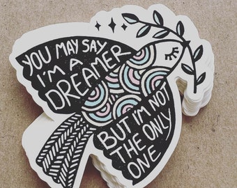 Peace Dove sticker, Dreamer Sticker, Beatles sticker, Laptop sticker, bumper sticker, Hippie decal sticker, Hippie Decore, Rainbows sticker