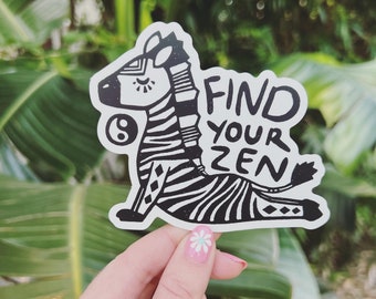 Zen Zebra sticker, YinYang Sticker, Yoga Pose sticker, Funny sticker, Laptop sticker, Safari bumper sticker, Water bottle sticker, Yoga gift