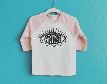 Artist Eye Shirt, Raglan 3/4 Sleeve Tee, Art kids clothes, Hippie child, Toddler shirt, Unisex kids clothes, Kids birthday gift, Boho Tee