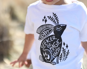 Seeker of Magic, Hippie kids clothes, Hippie child, Rabbit shirt, Bunny tee shirt, Boho kids gift, Toddler tee, Magical Child, Easter Shirt