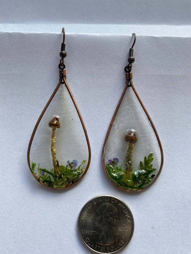 Large Real Mushroom /& Moss Earrings