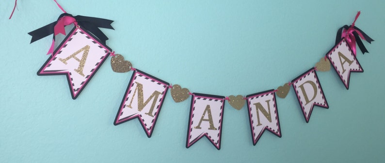 black and gold heart name banner Pink