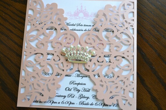 Laser Cut Shimmer Pink Princess Quinceanera/Sweet 16 Invitation Il_570xn