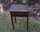 Antique Carved English Oak Ladies Lift Top Writing Desk