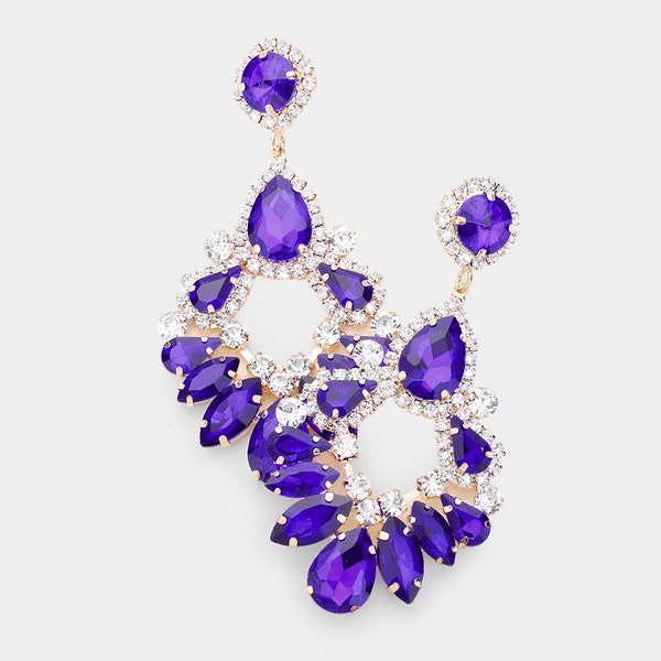 Long Purple Chandelier Earrings| Big Purple Earrings| Long Purple Pageant Earrings|Purple Statement Earrings|Purple Prom Earrings| 2133