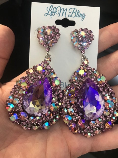 Purple Earrings Big Purple Earrings Purple Pageant | Etsy