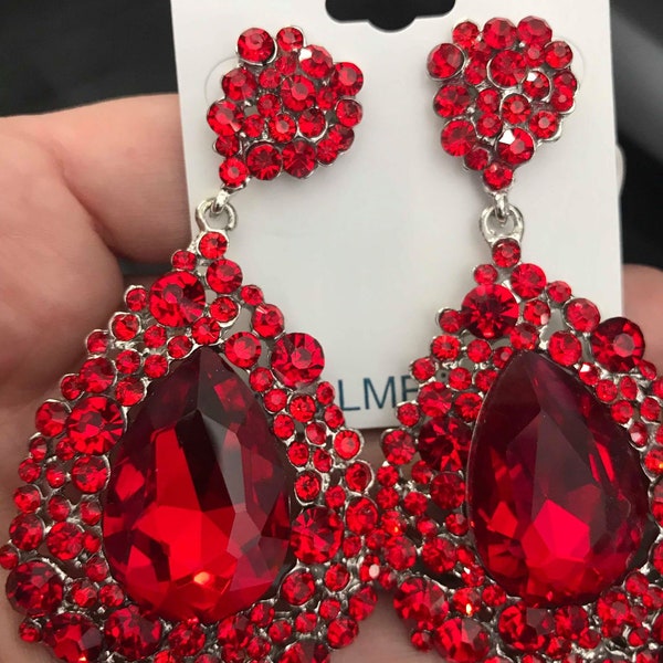 Red Earrings NO AB | Red Chunky Earrings | Large Red Earrings | Red Pageant Earrings | Red Prom Earrings| Pageant Earrings | NO Ab