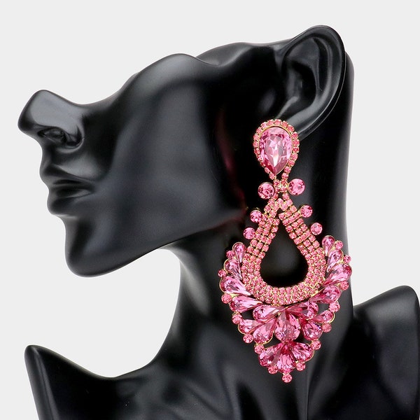 Large Pink Chandelier Earrings | Long Pink Chandelier Earrings | Big Pink Earrings | Pageant Earrings | Prom Earrings | 3263