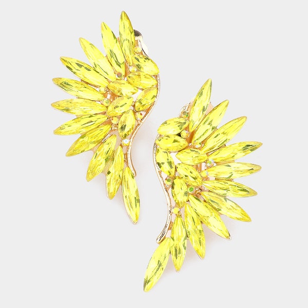 Yellow Clip On Angel Wing Earrings | Yellow Clip On Feather Earrings | Yellow Clip On Wing Ear Climbers | Clip On Cluster Earrings | c52