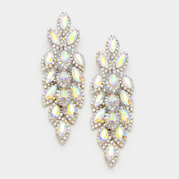 AB Crystal Earrings on Silver | Long AB Crystal Earrings on Silver | AB Crystal Pageant Earrings | ab Prom Earrings| E3046