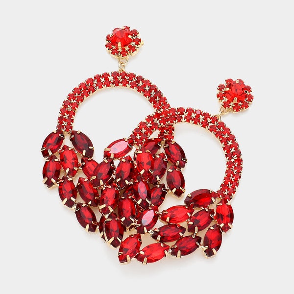 Big Red Cluster Earrings | Large Red Earrings | Red Pageant Earrings | Red Chandelier Earrings| Red Drop Earrings | Dangle Earrings| 1377