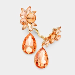 Peach Clip On Pageant Earrings | Peach Clip On Prom Earrings | Long Peach Clip On Drop Earrings| Peach Clip Drop Earrings| 4279