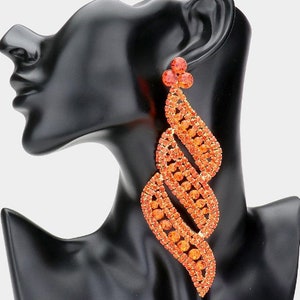 Long Orange Chandelier Earrings | Pageant Jewelry | Long Orange Pageant Earrings | Statement Earrings | Long Crystal Earrings | 0592