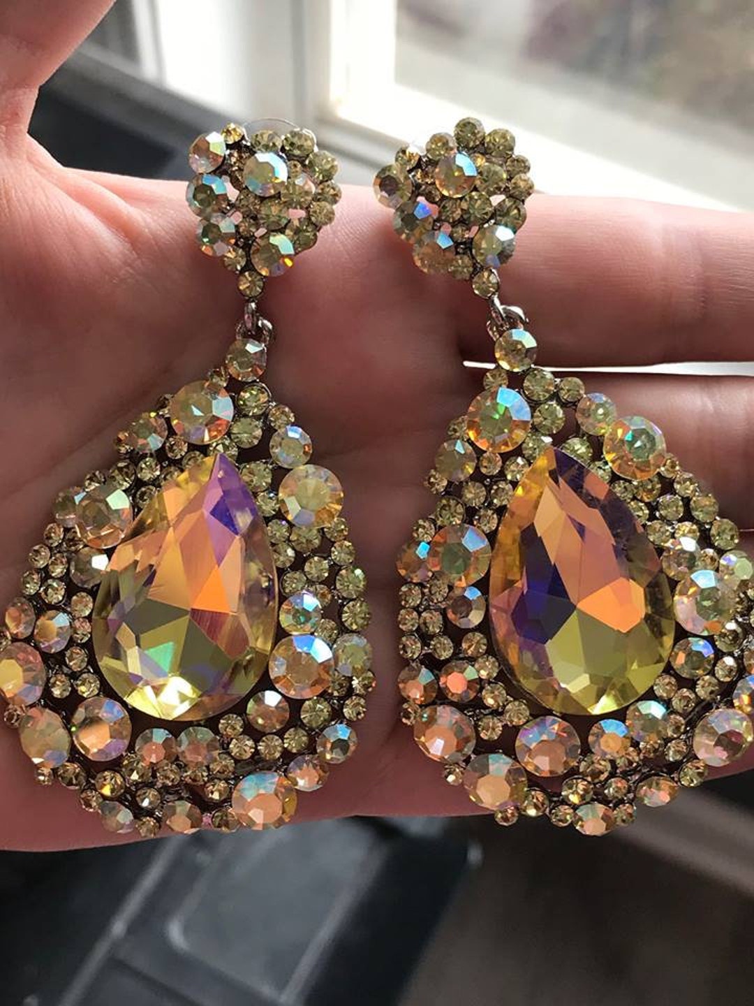 Yellow Earrings Yellow Pageant Earrings Big Yellow Earrings Yellow Prom Earrings Large Yellow