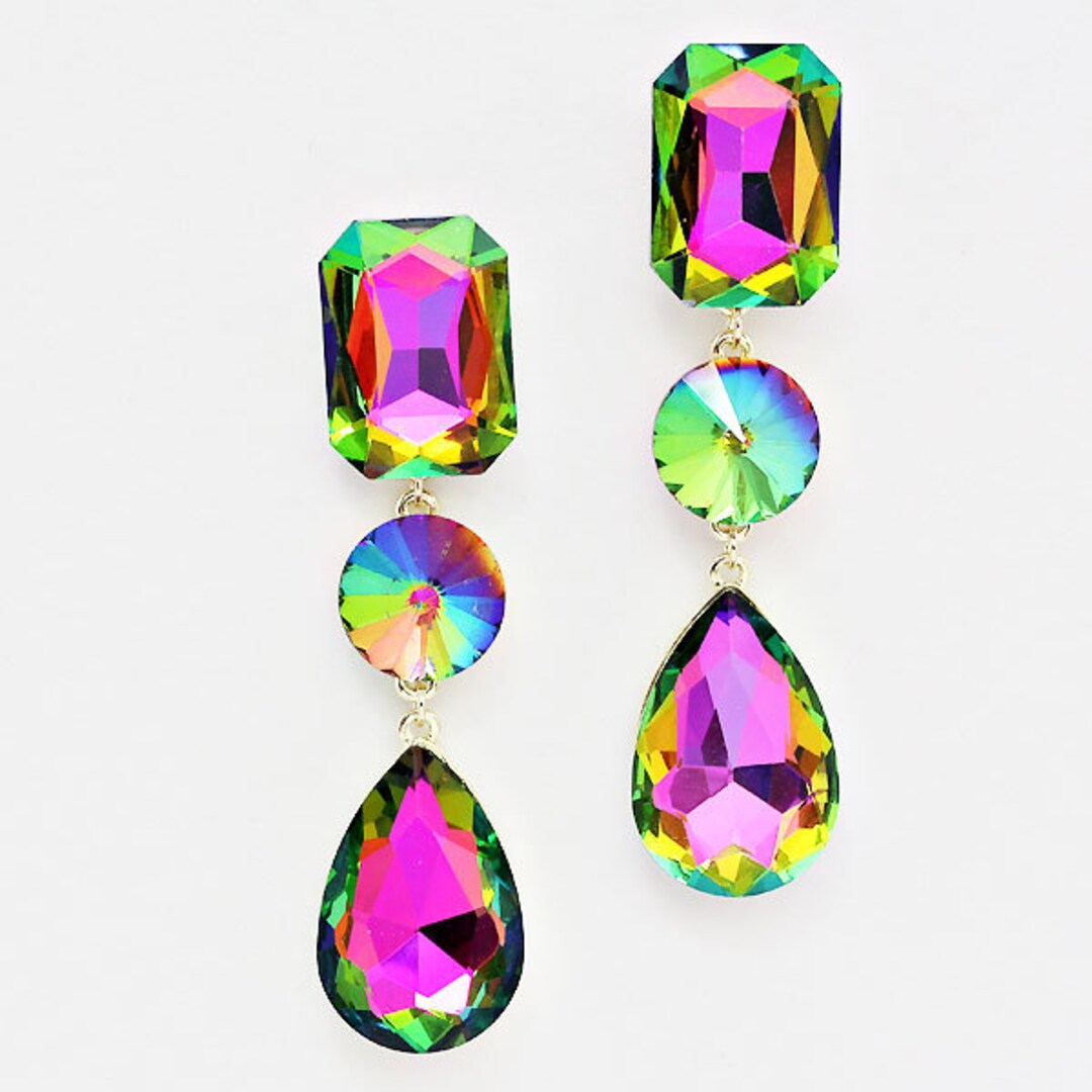 Multi Color Pageant Earrings Multi Color Prom Earrings Long Multi Color ...