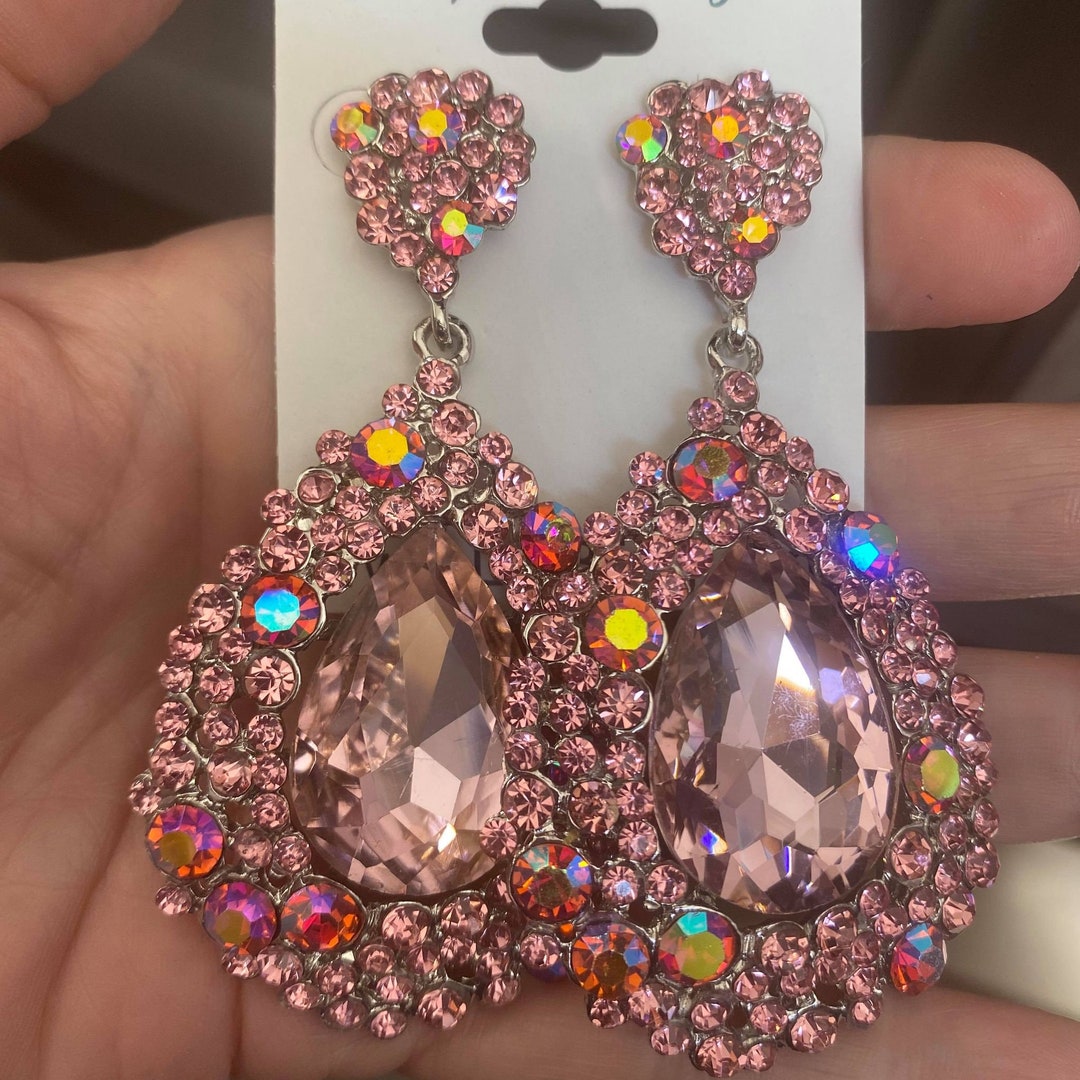 Crystal Earrings Light Pink Crystal Chunky Earrings - Etsy