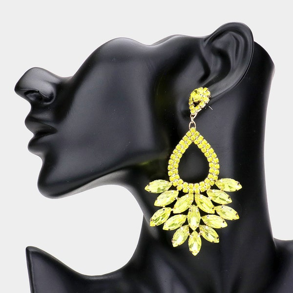 Large Yellow Chandelier Earrings | Long Yellow Earrings | Big Yellow Earrings | Yellow Pageant Earrings | Yellow Prom Earrings | 1376